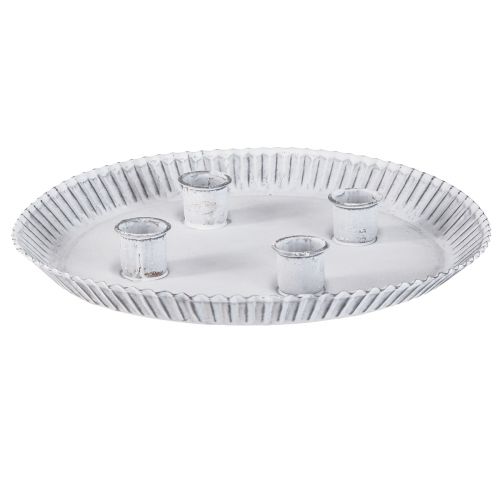 Floristik24 Kerzenteller Kuchenform mit 4 Kerzenhaltern Weiß Ø25cm