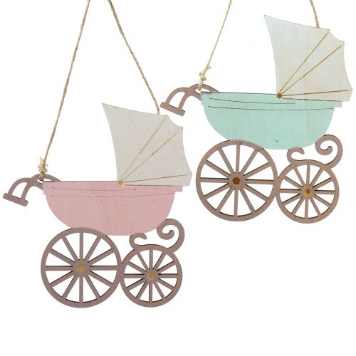 Floristik24 Dekohänger Kinderwagen Rosa/Blau 16,5cm x 15cm 6St