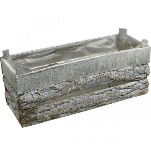Pflanzkasten, Übertopf mit Rinde, Holzdeko, Shabby Chic Weiß gewaschen L35,5cm H15cm Pflanzkasten, Übertopf mit Rinde, Holzdeko, Shabby Chic Weiß gewaschen L35,5cm H15cm