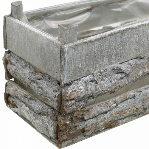 Pflanzkasten, Übertopf mit Rinde, Holzdeko, Shabby Chic Weiß gewaschen L35,5cm H15cm