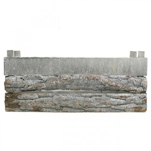 Pflanzkasten, Übertopf mit Rinde, Holzdeko, Shabby Chic Weiß gewaschen L35,5cm H15cm