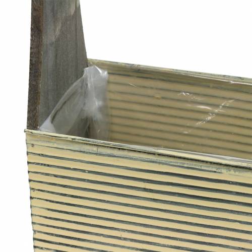 Floristik24 Pflanzgefäß mit Griff Creme, Grau Weiß gewaschen Holz Metall 30×12,5cm/28×12cm 2er-Set