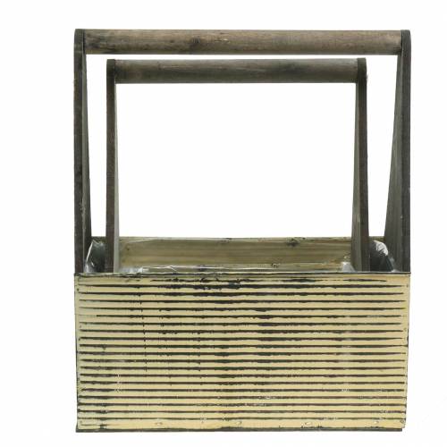 Floristik24 Pflanzgefäß mit Griff Creme, Grau Weiß gewaschen Holz Metall 30×12,5cm/28×12cm 2er-Set