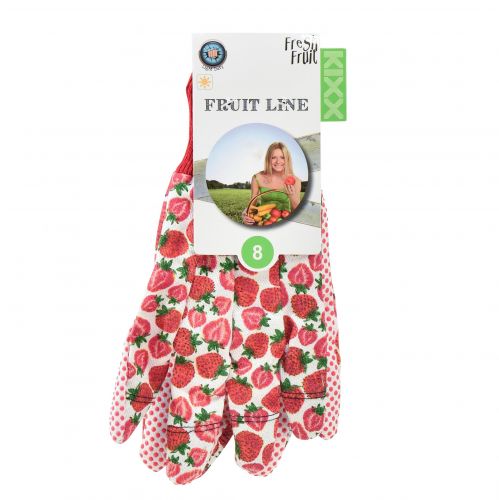 Floristik24 Kixx Gartenhandschuhe Erdbeer Motiv Weiß Rot Größe 8