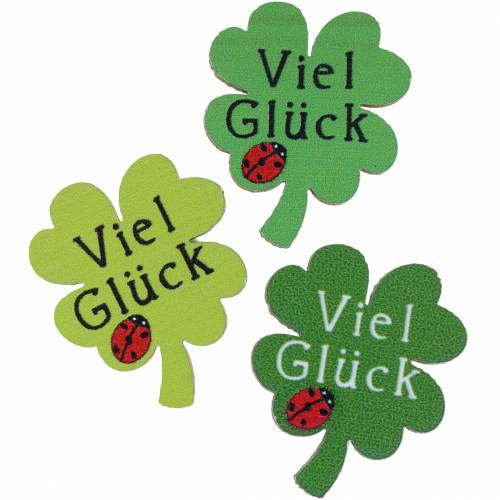Floristik24 Kleeblatt „Viel Glück" Holzdeko zum Kleben Grün 3,5cm 45 St