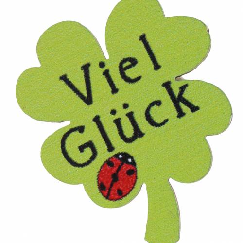 Floristik24 Kleeblatt „Viel Glück" Holzdeko zum Kleben Grün 3,5cm 45 St