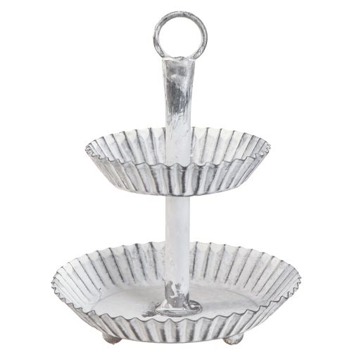 Floristik24 Etagere Shabby Chic Metall Weiß 2-stöckig Ø16,5cm
