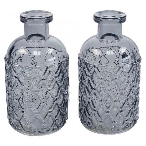 Kleine Glasvase Vase Rautenmuster Glas Blaugrau H12,5cm 6St