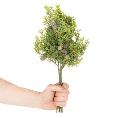 Konifere Kunstzweig mit Zapfen, 39 cm, Grün, 4er-Set, für Tischdekoration | Floristik24.at