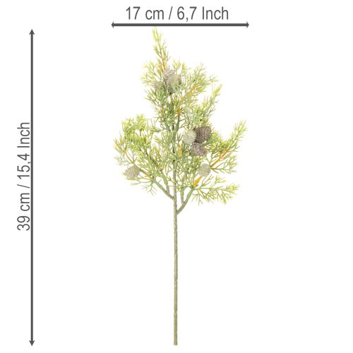 Konifere Kunstzweig mit Zapfen, 39 cm, Grün, 4er-Set, für Tischdekoration | Floristik24.at