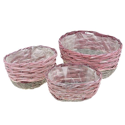 Floristik24 Korb oval 3er-Set Rosa, Natur