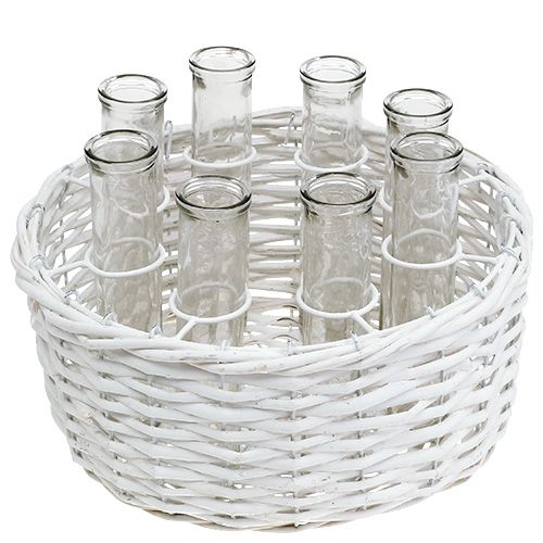 Floristik24 Korb rund Weiß Ø27cm mit 8 Reagenzgläsern