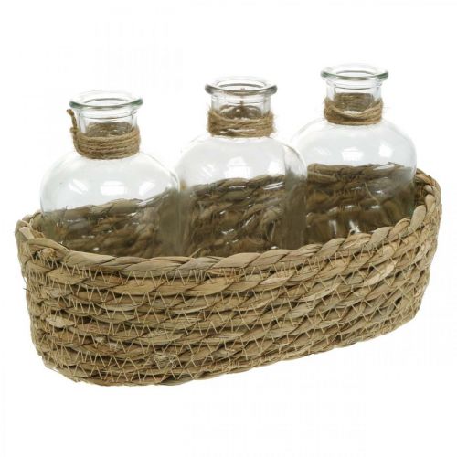 Artikel Deko Korb mit 3 Flaschen Tischdeko Seegras Natur 22×11,5×14cm