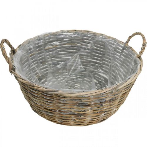 Artikel Korb mit Griffen, geflochtenes Holzgefäß, Pflanzschale Natur, Weiß gewaschen H18,5cm Ø51cm