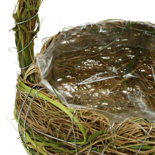 Floristik24 Pflanzkorb mit Griffen Bast und Heu Grün Korb Frühling 16×22/21×27cm 2er-Set