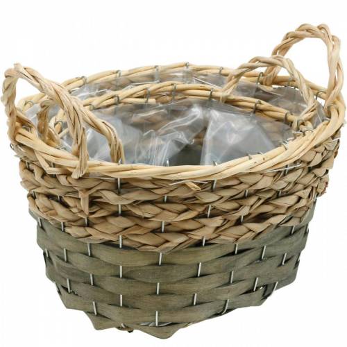 Artikel Korb geflochten oval Pflanzkorb Natur, Grau 29/24cm 2er-Set