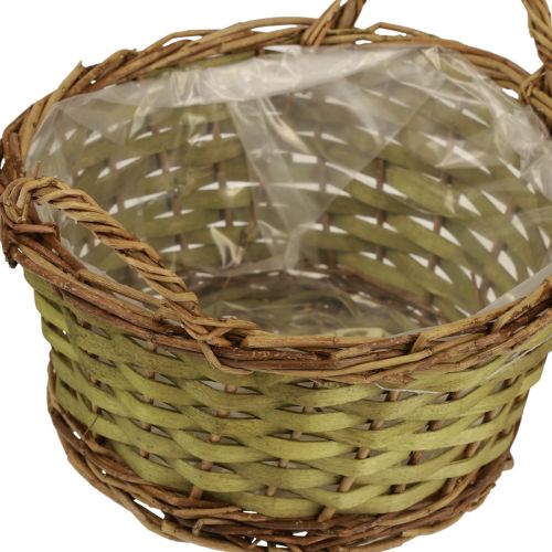 Artikel Korb rund geflochten Pflanzkorb mit Griffen Grün Ø24cm H17cm