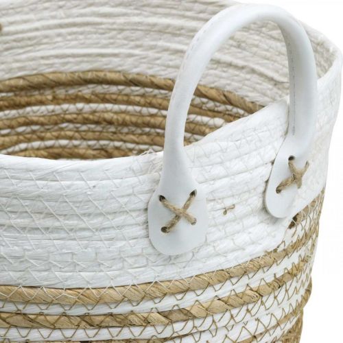 Floristik24 Korb zum Bepflanzen, Utensilo mit Henkeln, Ordnungshelfer Weiß, Natur Ø32/28/23cm H30/25/19cm 3er-Set
