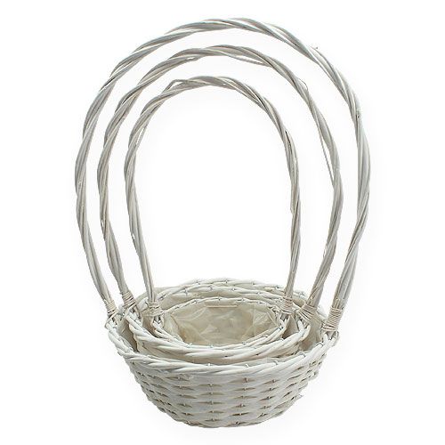 Floristik24 Korbsatz x 3 mit Henkel rund Weiß Ø18, 23, 29cm