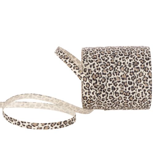 Geschenkband Baumwolle Leopardenmuster 10 mm 100 m cremeweiß