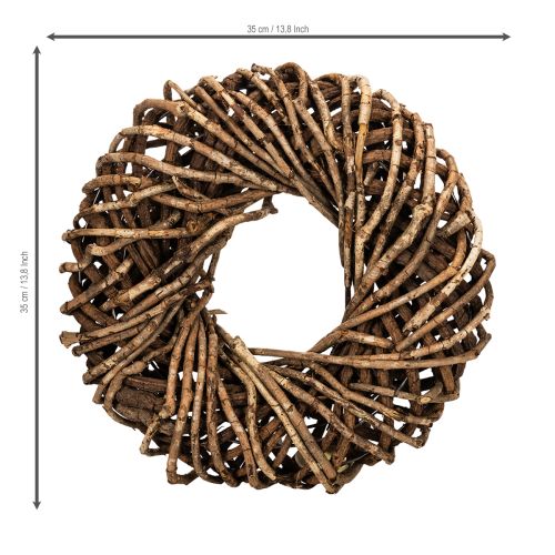 Runder Kranz aus Naturzweigen und Rattan, 35 cm, Braun | Floristik24.at