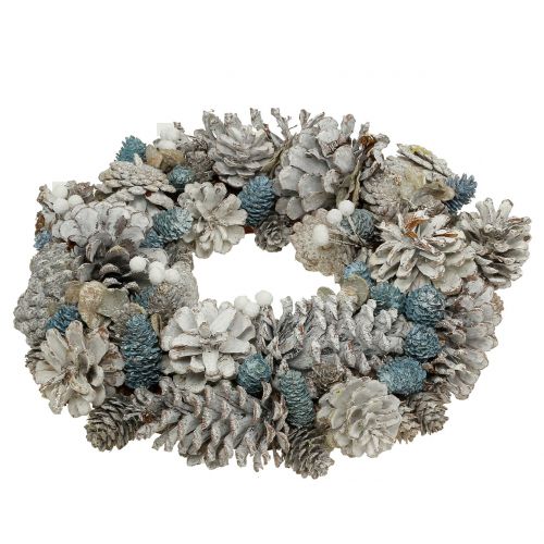 Floristik24 Zapfenkranz mit Glitter Weiß, Blau, Natur Ø32cm