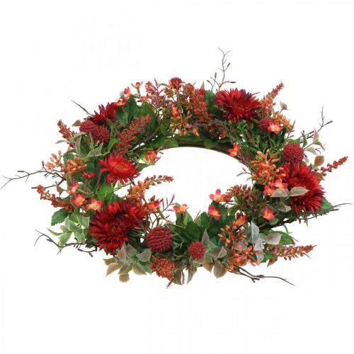 Floristik24 Herbstkranz Seidenblumen Rot Gerbera Distel Türkranz Ø42cm