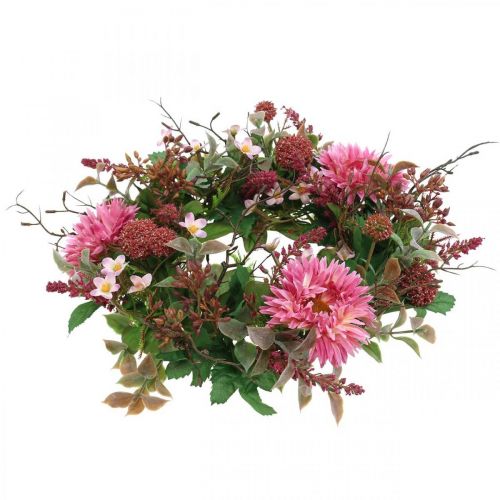 Floristik24 Herbstkranz Seidenblumen Rosa Gerbera Distel Tischkranz Ø32cm