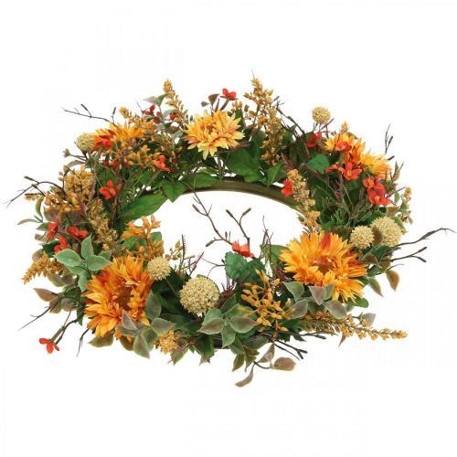 Floristik24 Herbstkranz Seidenblumen Gelb Gerbera Distel Wandkranz Ø42cm