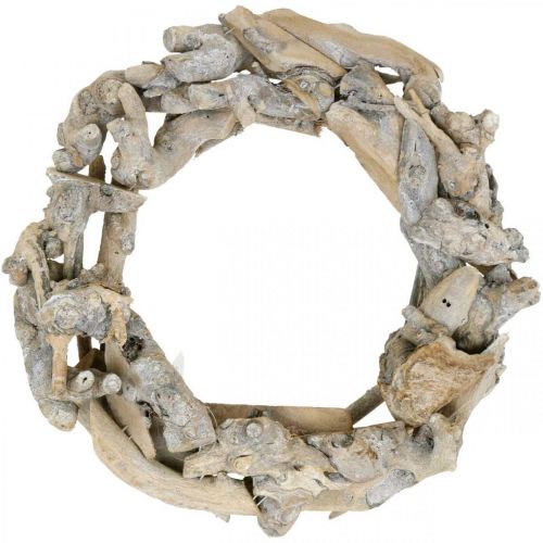 Deko Kranz Holz Wurzelkranz Weiß gewaschen Ø35cm H9cm