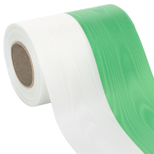 Artikel Kranzband Moiré 125mm x 25m Grün-Weiß Taftbindung Schleifenband
