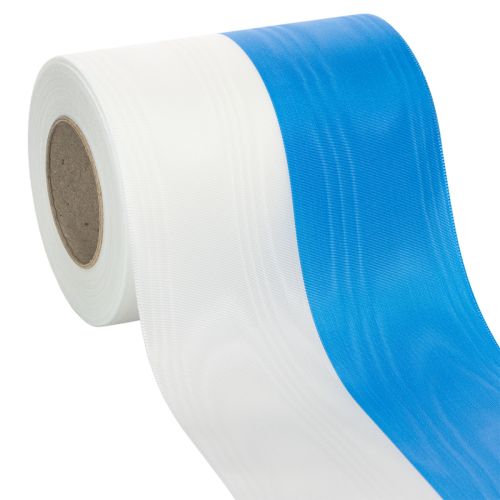 Artikel Kranzbänder Moiré Blau-Weiß 125 mm – Hochwertiges Trauerband & Dekoband, Nationalband in edler Optik, 25m Rolle