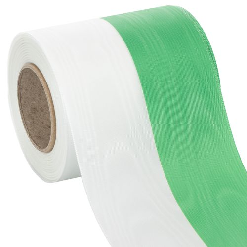 Kranzband Taftbindung Moiré Grün-Weiß 100mm x 25m bestellen | Floristik24.at