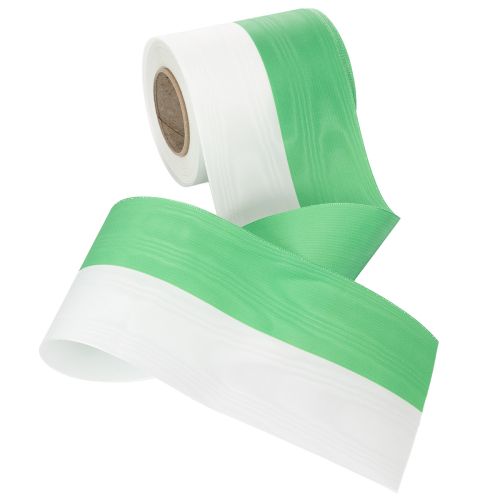 Kranzband Taftbindung Moiré Grün-Weiß 100mm x 25m | Floristik24.at