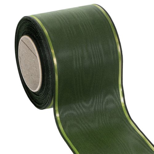 Kranzband Dunkelgrün mit Goldkante 75mm x 25m für Trauerschleifen und Floristik
