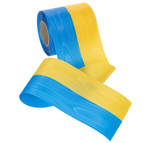 Kranzband aus Acetat mit Moiré-Effekt 100 mm Blau-Gelb | Floristik24.at