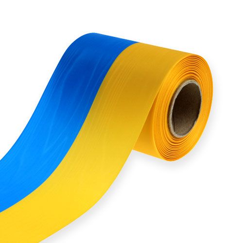Floristik24 Kranzbänder Moiré blau-gelb 125 mm