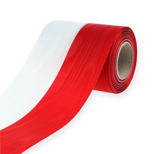 Kranzbänder Moiré Weiß-Rot 100 mm