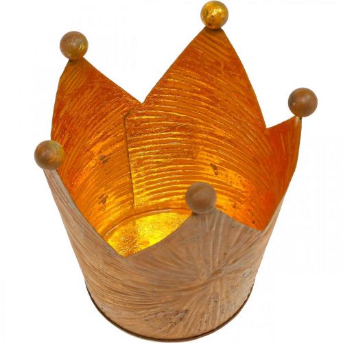 Floristik24 Teelichthalter Krone Rost Gold Optik Metall Deko H11cm