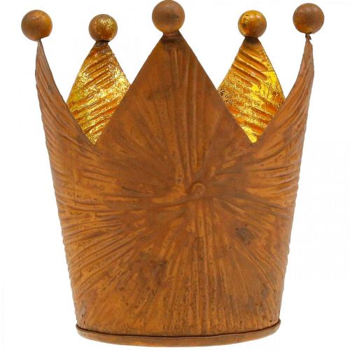 Floristik24 Teelichthalter Krone Rost Gold Optik Metall Deko H10cm