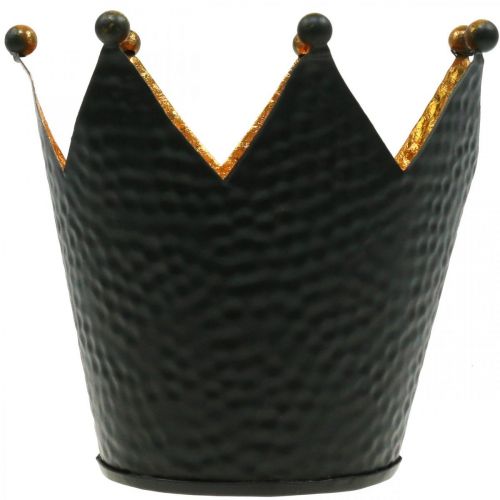 Floristik24 Teelichthalter Krone Schwarz Gold Tischdeko Metall H13,5cm