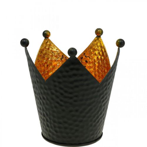 Floristik24 Teelichthalter Krone Schwarz Gold Metall Deko H11cm