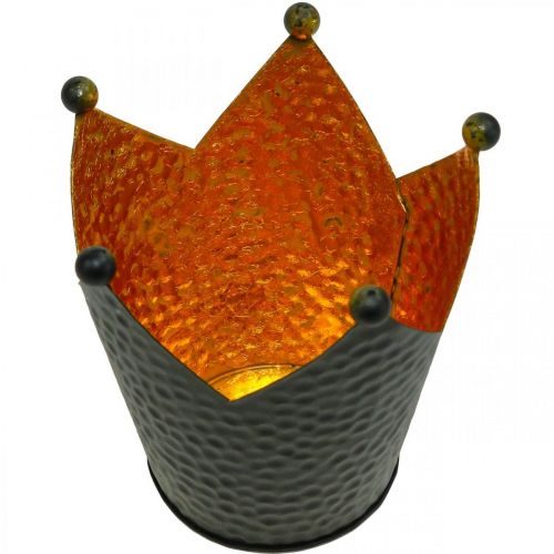 Floristik24 Teelichthalter Krone Schwarz Gold Metall Deko H11cm