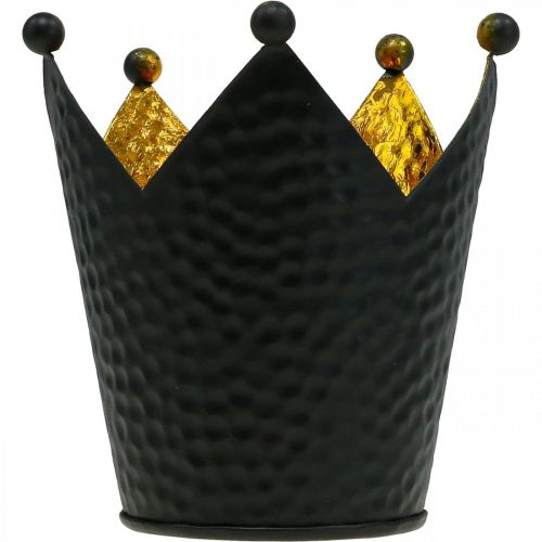 Floristik24 Teelichthalter Krone Schwarz Gold Metall Deko H11cm