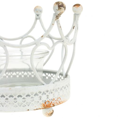 Floristik24 Teelichthalter Krone Weiß Ø13cm H9,5cm