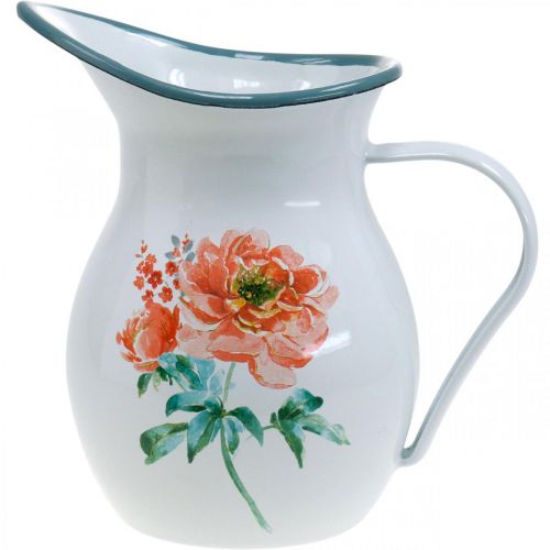 Deko-Krug, Blumenvase Vintage-Optik, Emaille-Krug mit Rosenmotiv H19cm