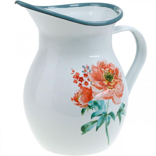 Floristik24 Deko-Krug, Blumenvase Vintage-Optik, Emaille-Krug mit Rosenmotiv H19cm