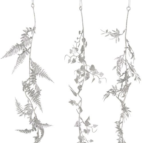 Floristik24 Künstliche Girlande Silber Glitter Farn Blättergirlande 180cm 3St
