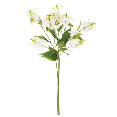 Künstliche Gloriosa Blume Weiß Gelb Blütenzweig 80 cm 3er-Set für Dekoration | Floristik24.at
