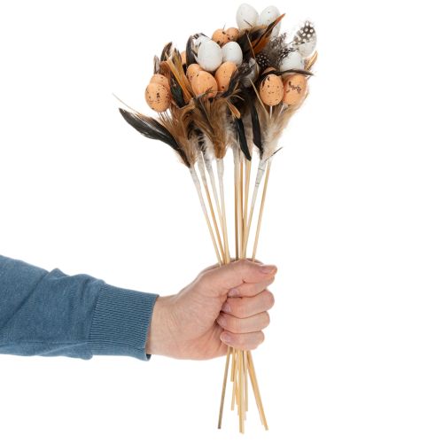 Artikel Künstliche Wachteleier Deko Federn am Stab 36cm 12St